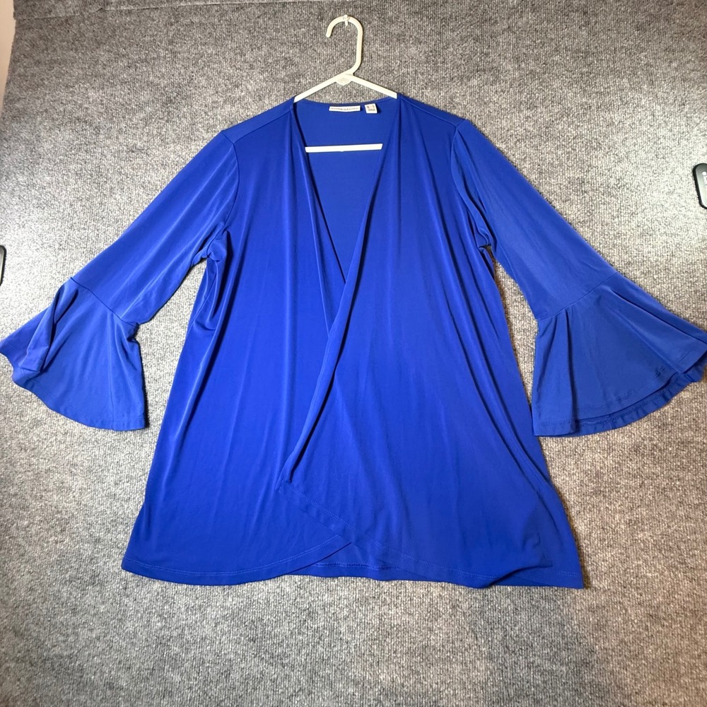 Susan Graver Royal Blue Bell Sleeve Open Front Cardigan Size Medium